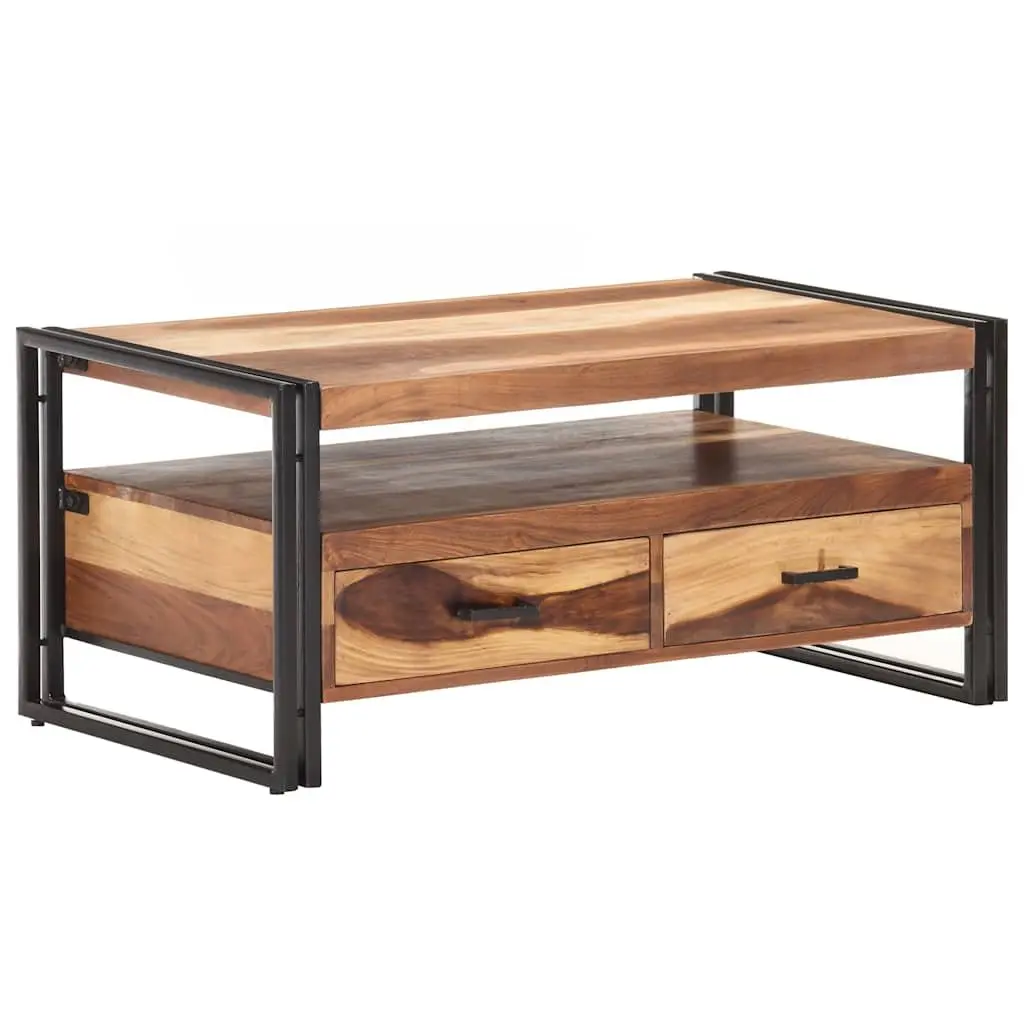 Coffee Table Storage Drawers 100x55x45cm Solid Acacia Wood Brown