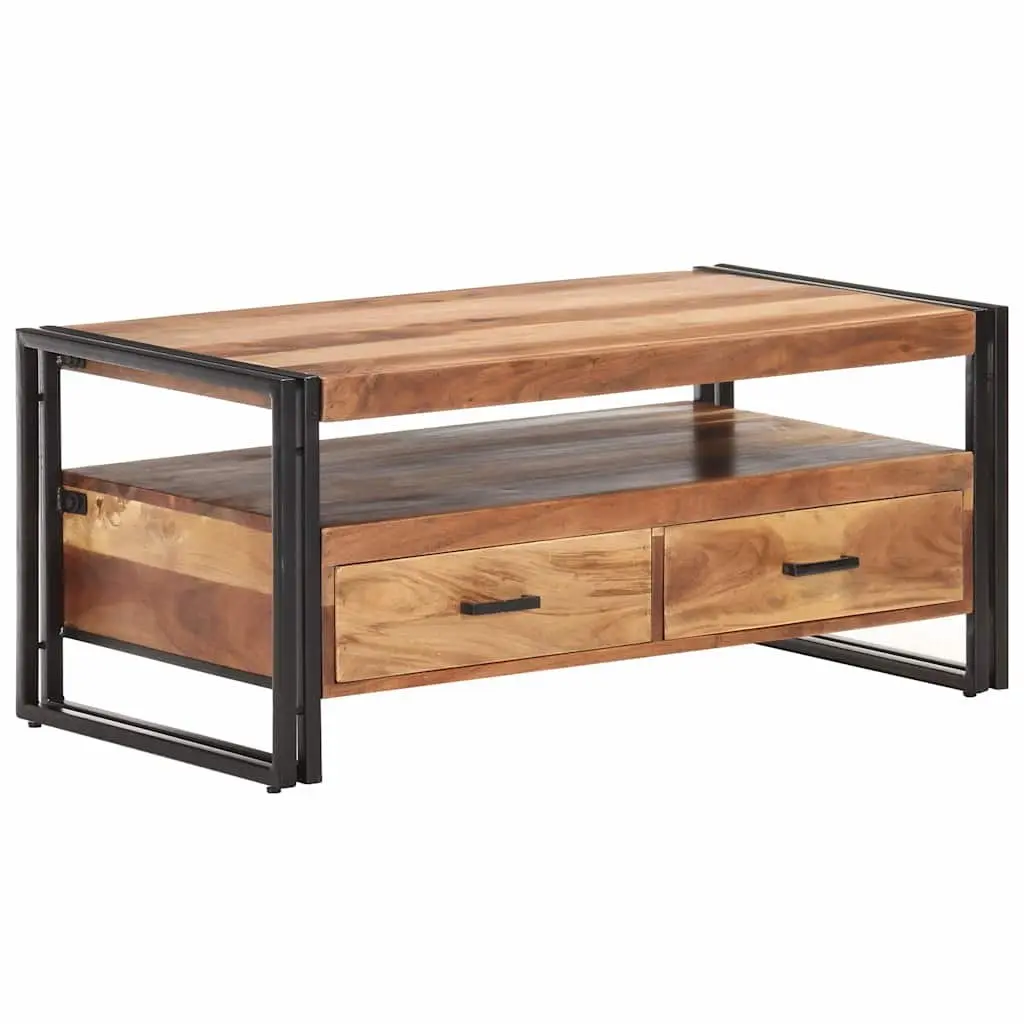 Coffee Table Storage Drawers 100x55x45cm Solid Acacia Wood Brown