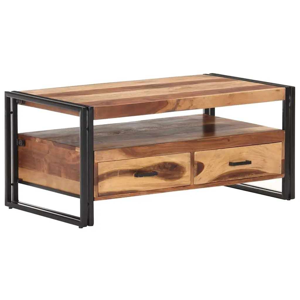 Coffee Table Storage Drawers 100x55x45cm Solid Acacia Wood Brown