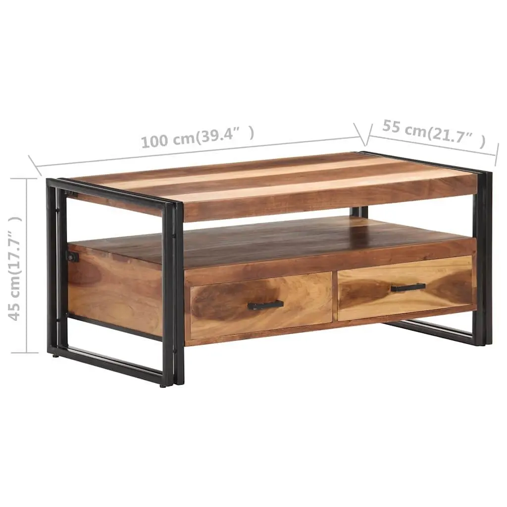 Coffee Table Storage Drawers 100x55x45cm Solid Acacia Wood Brown