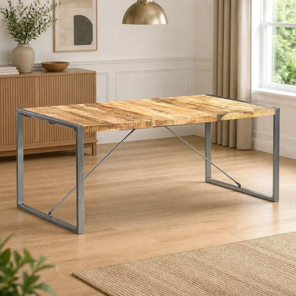 Dining Table in Solid Mango Wood and Steel