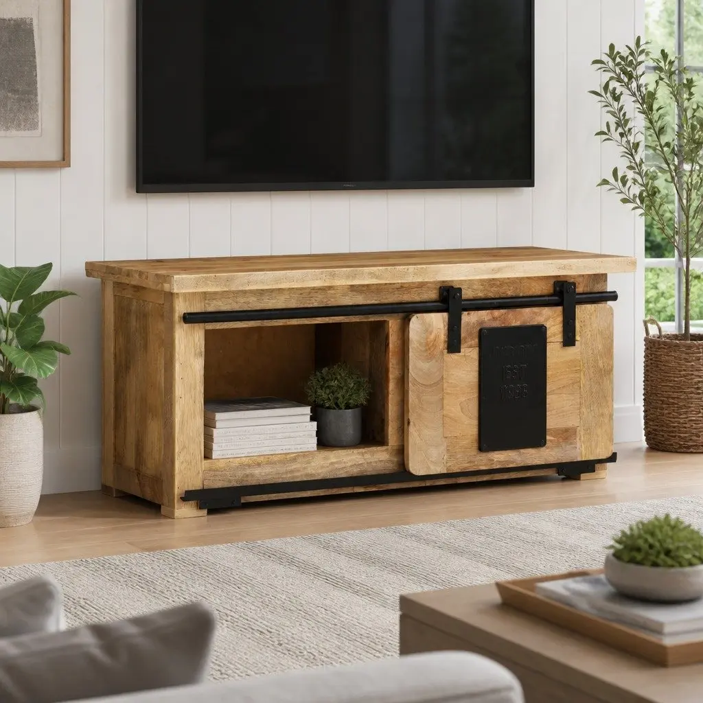 TV Cabinet Rustic Vintage 90x35x40 cm Solid Wood Mango Brown Storage Unit Sideboard