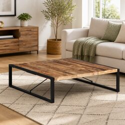 Solid Mango Wood Coffee Table with Industrial Design