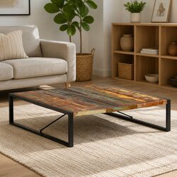 Practical Brown Reclaimed Wood Coffee Table 140x140x40cm
