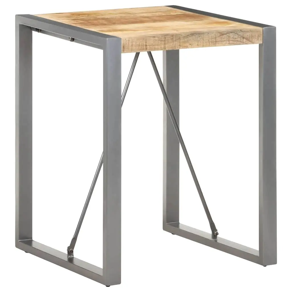 Dining Table 60x60x75cm Solid Rough Mango Wood Steel Legs Kitchen Room Grey