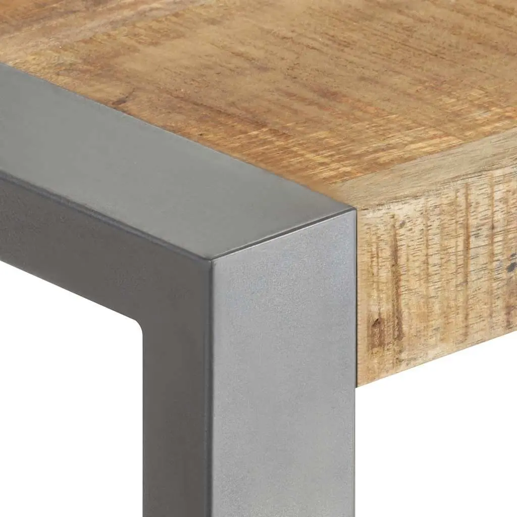 Dining Table 60x60x75cm Solid Rough Mango Wood Steel Legs Kitchen Room Grey