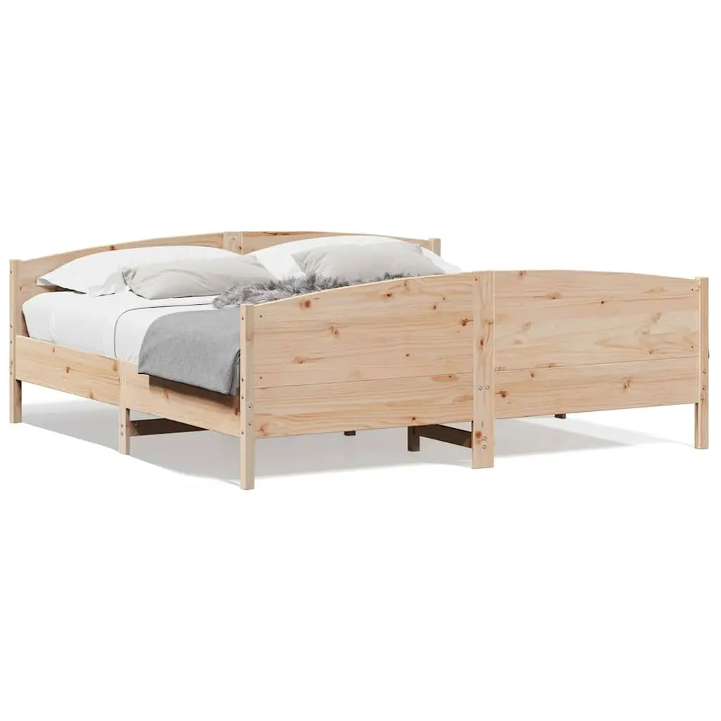 King Bed Frame 183x203cm Solid Pine Wood Headboard Footboard Slatted Base Brown