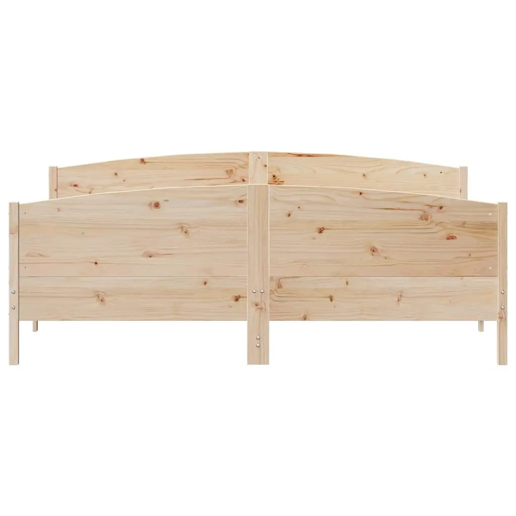 King Bed Frame 183x203cm Solid Pine Wood Headboard Footboard Slatted Base Brown