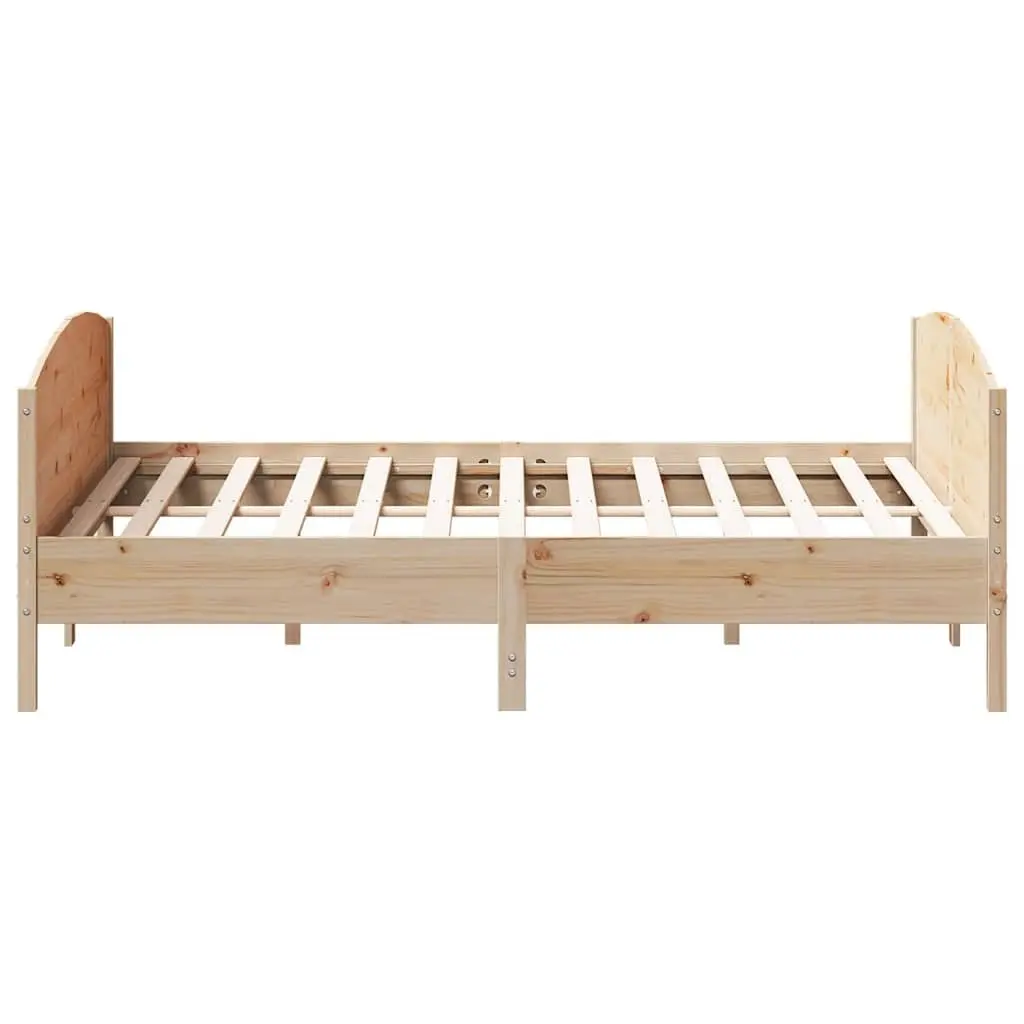 King Bed Frame 183x203cm Solid Pine Wood Headboard Footboard Slatted Base Brown