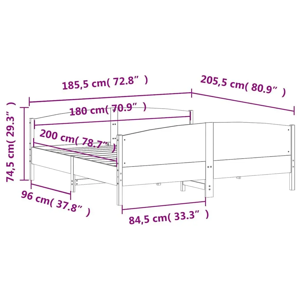 King Bed Frame 183x203cm Solid Pine Wood Headboard Footboard Slatted Base Brown