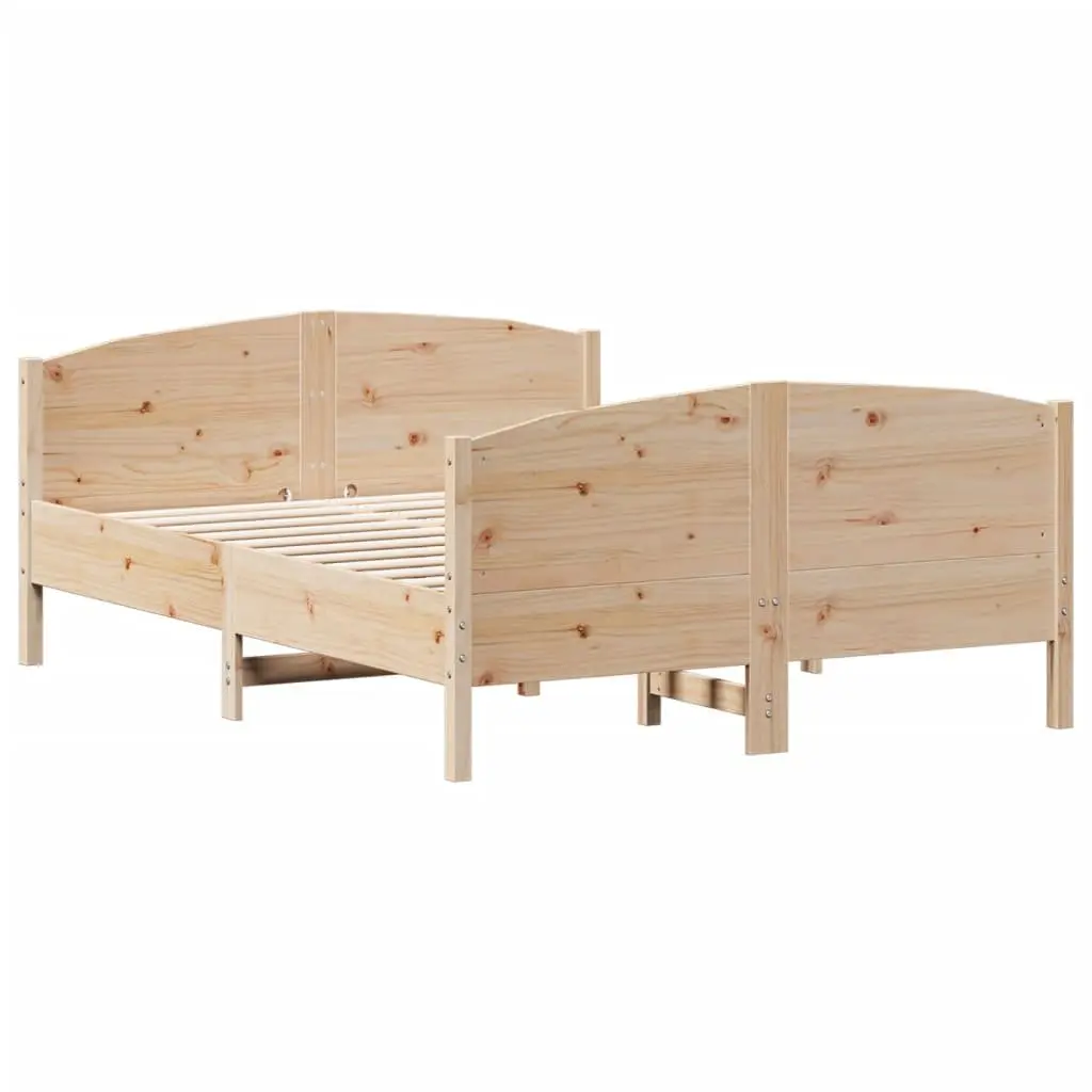 Wooden Bed Frame Pine 150x200 cm Brown Slatted Base with Headboard and Footboard
