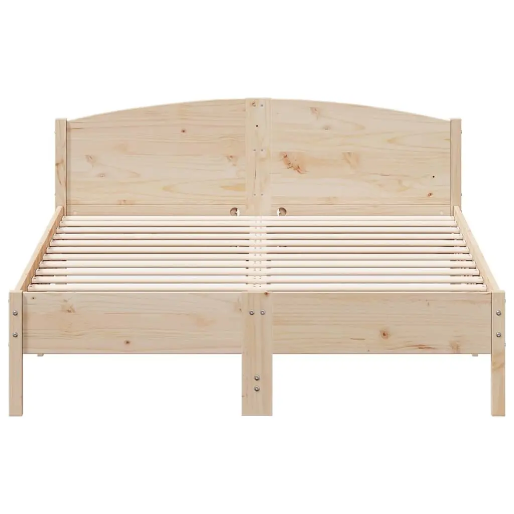 Bed Frame 150x200 cm Solid Wood Pine Slatted Base Bedroom Furniture Brown
