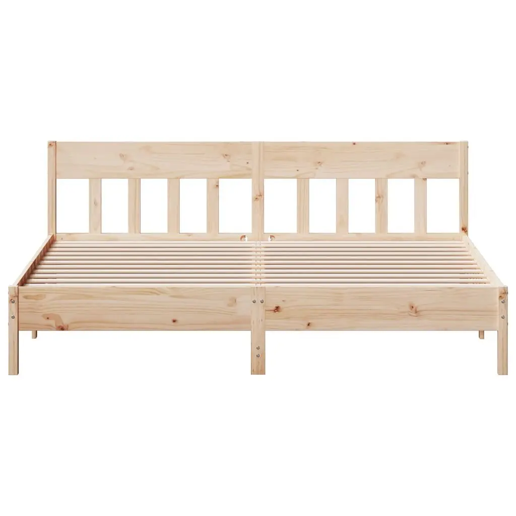 King Bed Frame Solid Pine Wood 183x203 cm Brown Slatted Base