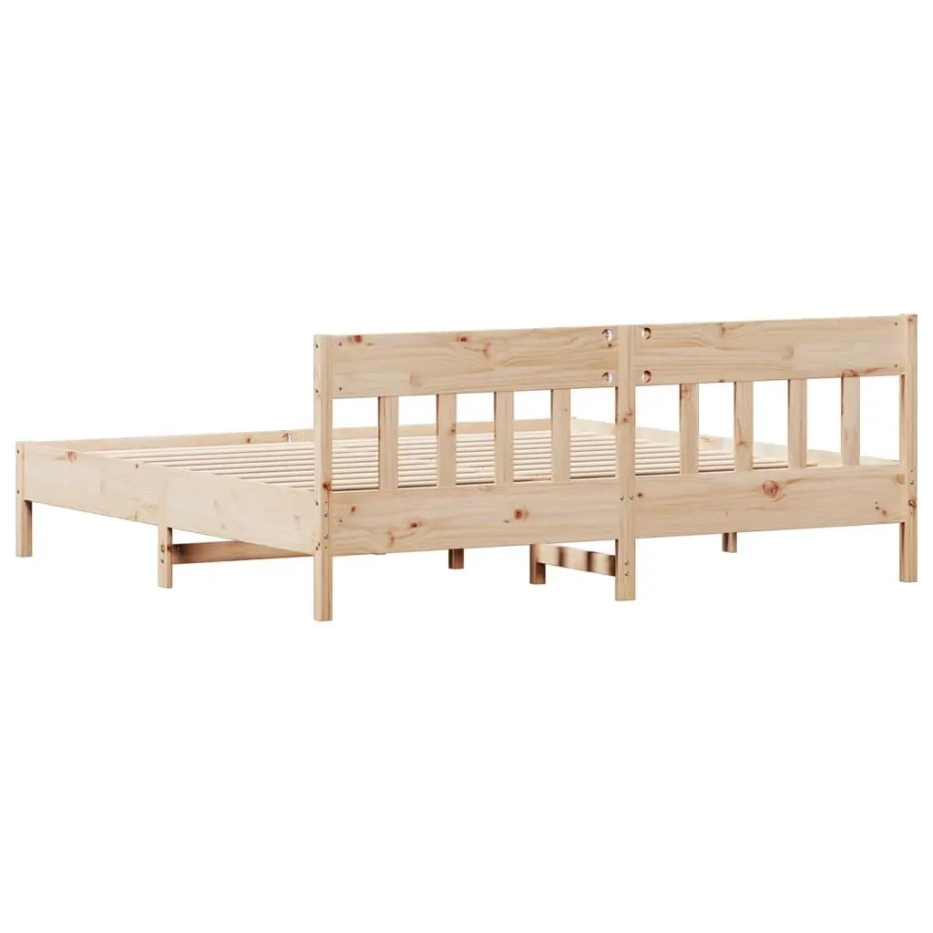 King Bed Frame Solid Pine Wood 183x203 cm Brown Slatted Base