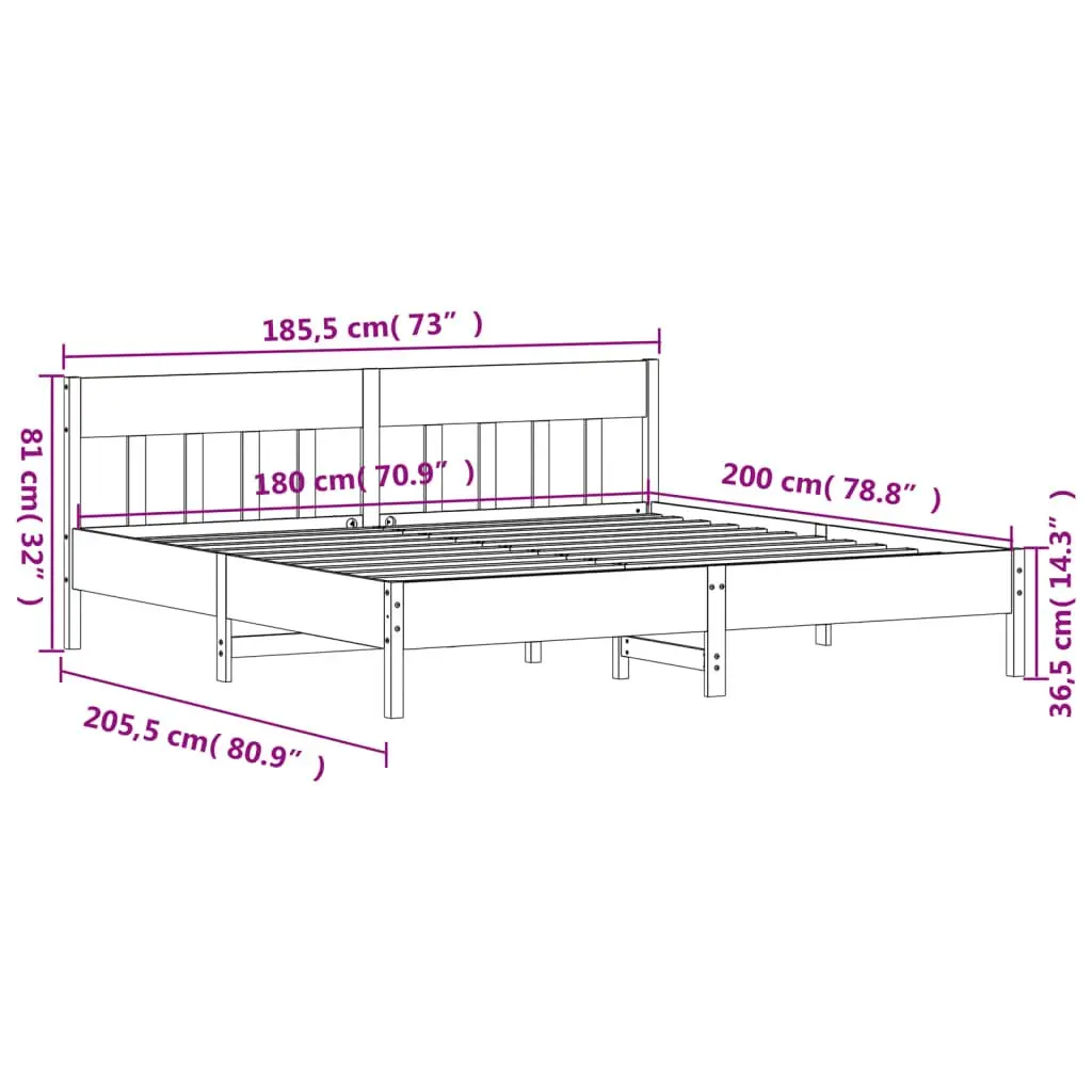 King Bed Frame Solid Pine Wood 183x203 cm Brown Slatted Base