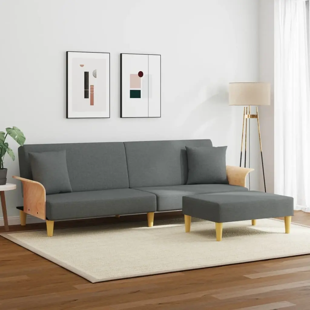 Sofa Bed Grey Velvet Adjustable Backrest 2 Seater with Footstool and Pillows