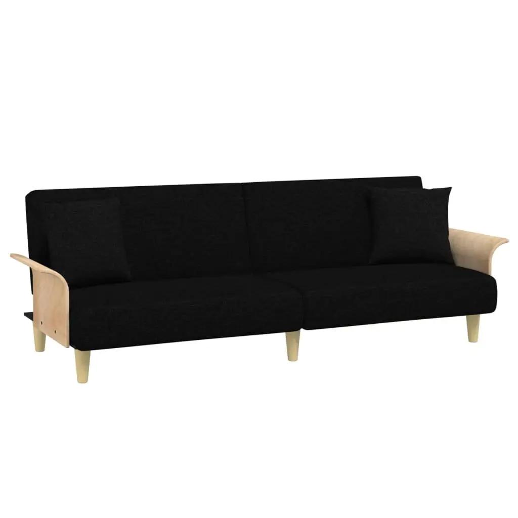 2-Seater Sofa Bed with Footstool Adjustable Backrest Black Velvet Guest Sleeping