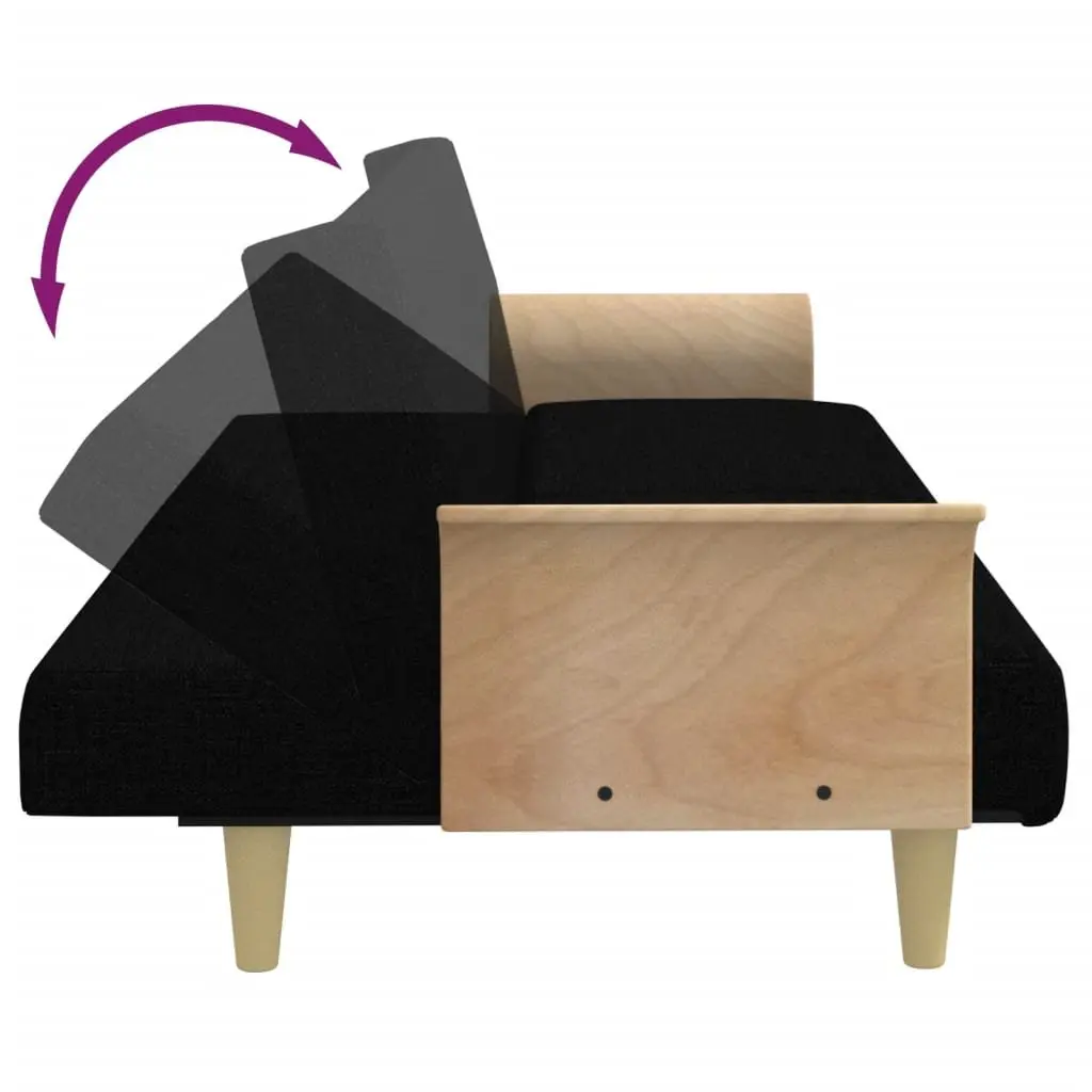 2-Seater Sofa Bed with Footstool Adjustable Backrest Black Velvet Guest Sleeping