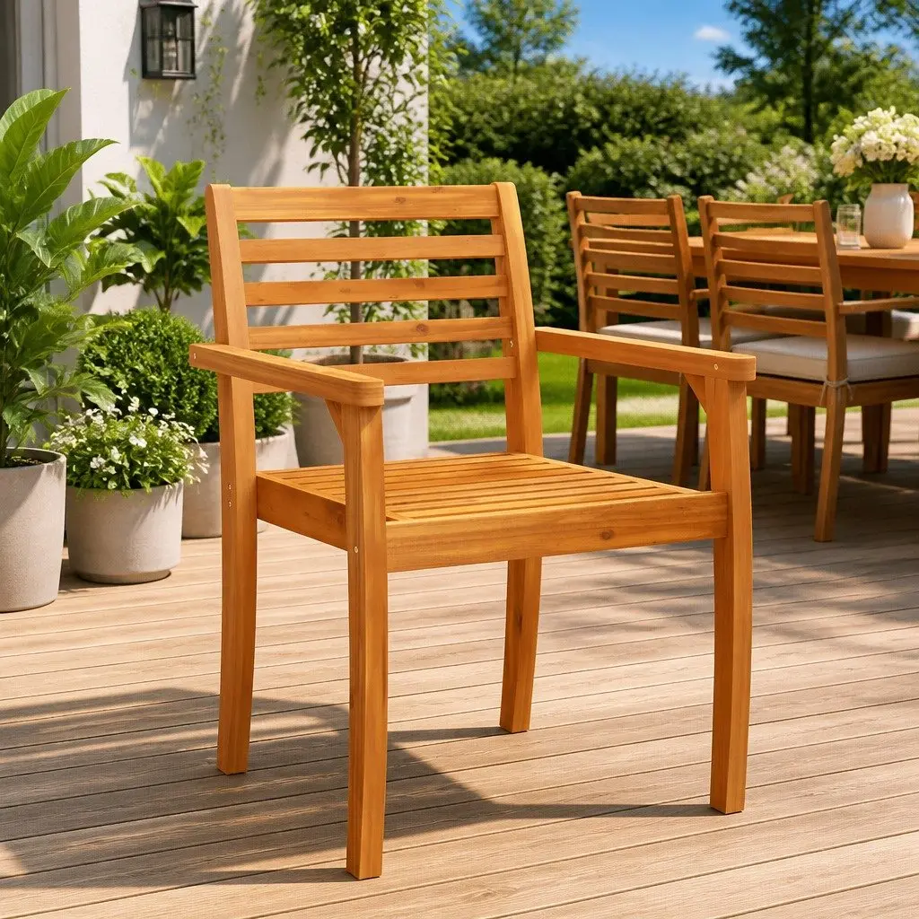 Outdoor Chairs Garden Patio Seating 6 Piece Brown Wooden Armchair Backrest