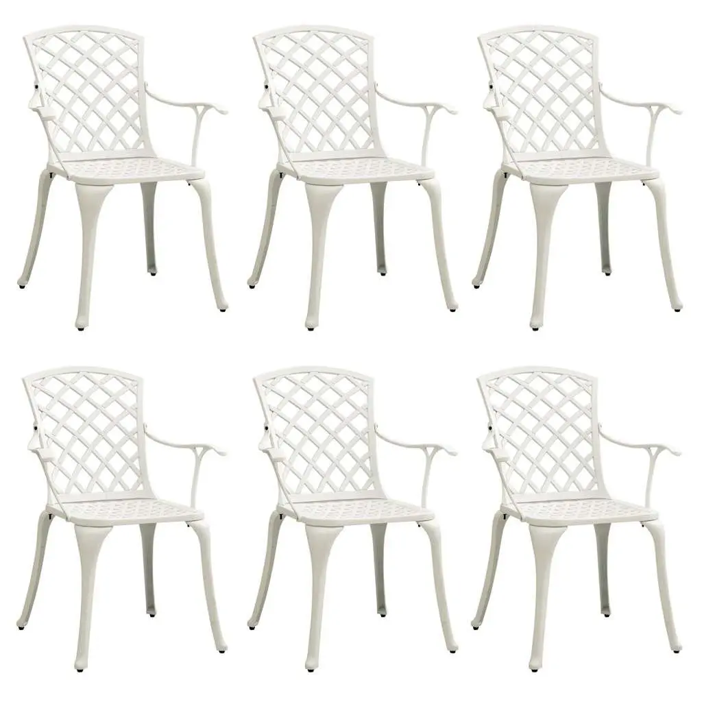 Outdoor Garden Chairs Set of 6 Cast Aluminium White Patio Dining Armchair