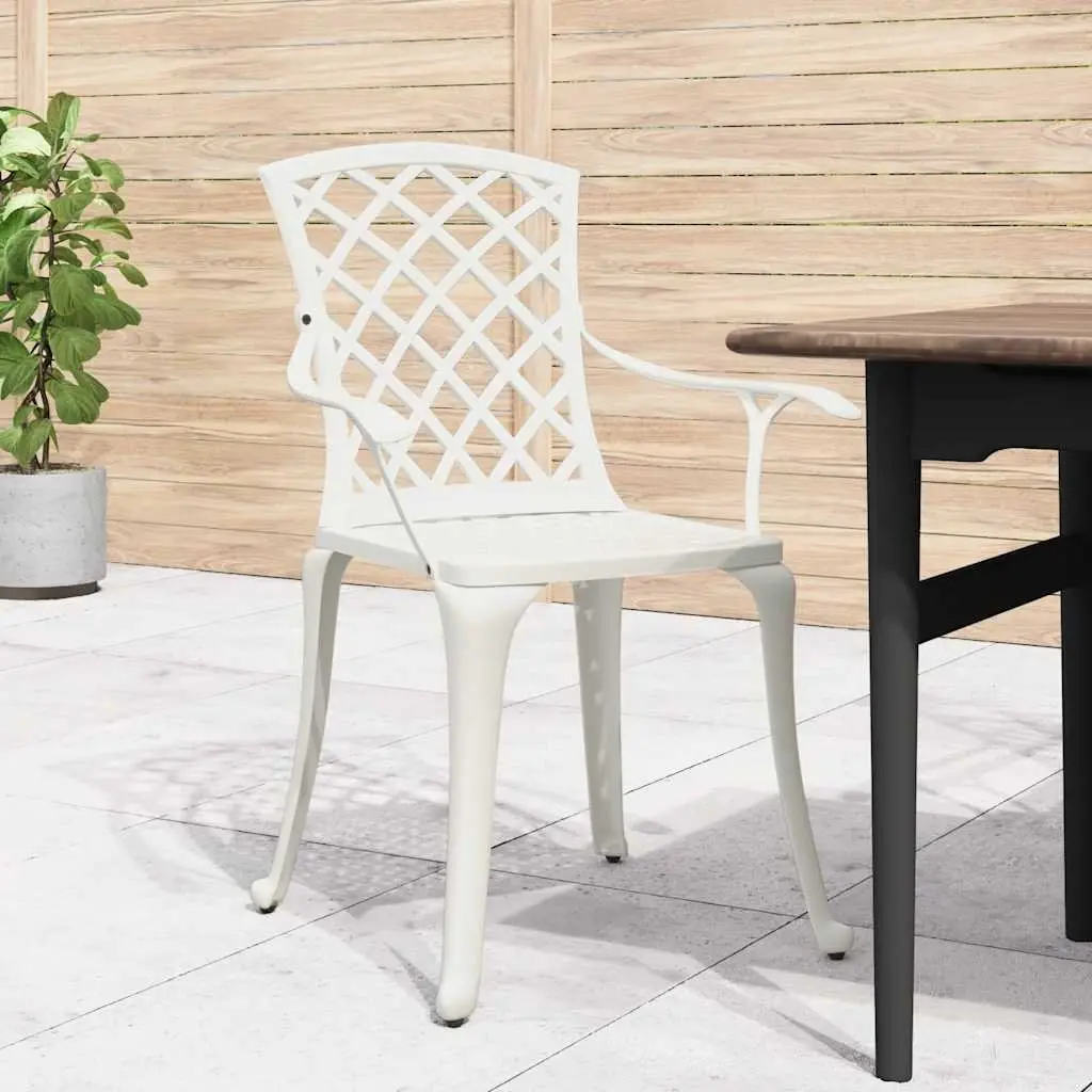 Outdoor Garden Chairs Set of 6 Cast Aluminium White Patio Dining Armchair