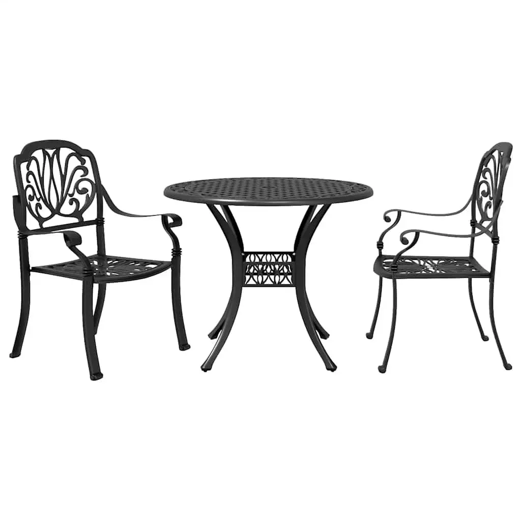 3 Piece Bistro Set Black Outdoor Garden Patio Furniture Table Chairs