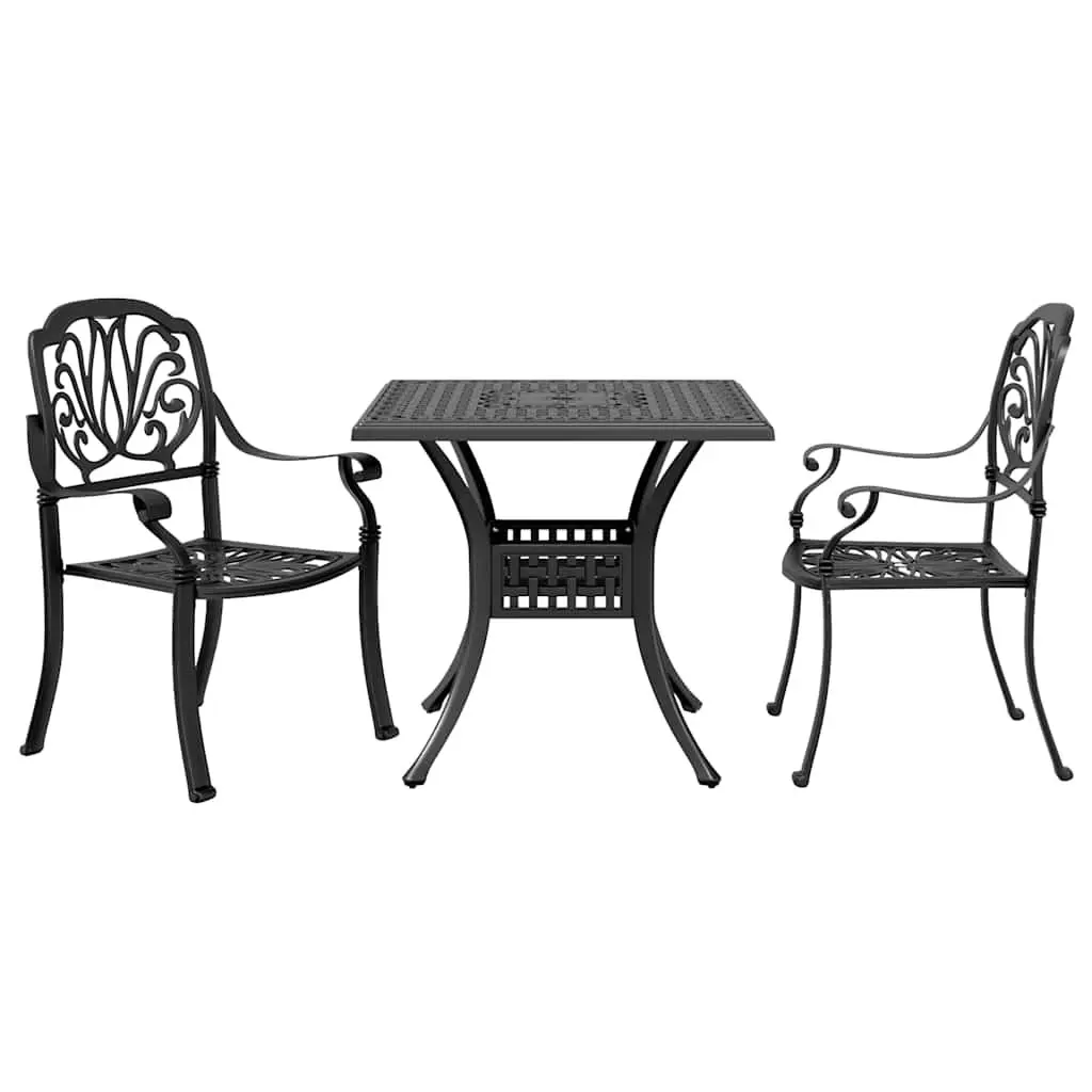 Outdoor Bistro Set Black Cast Aluminium Garden Furniture Table and Chairs 3 Piece