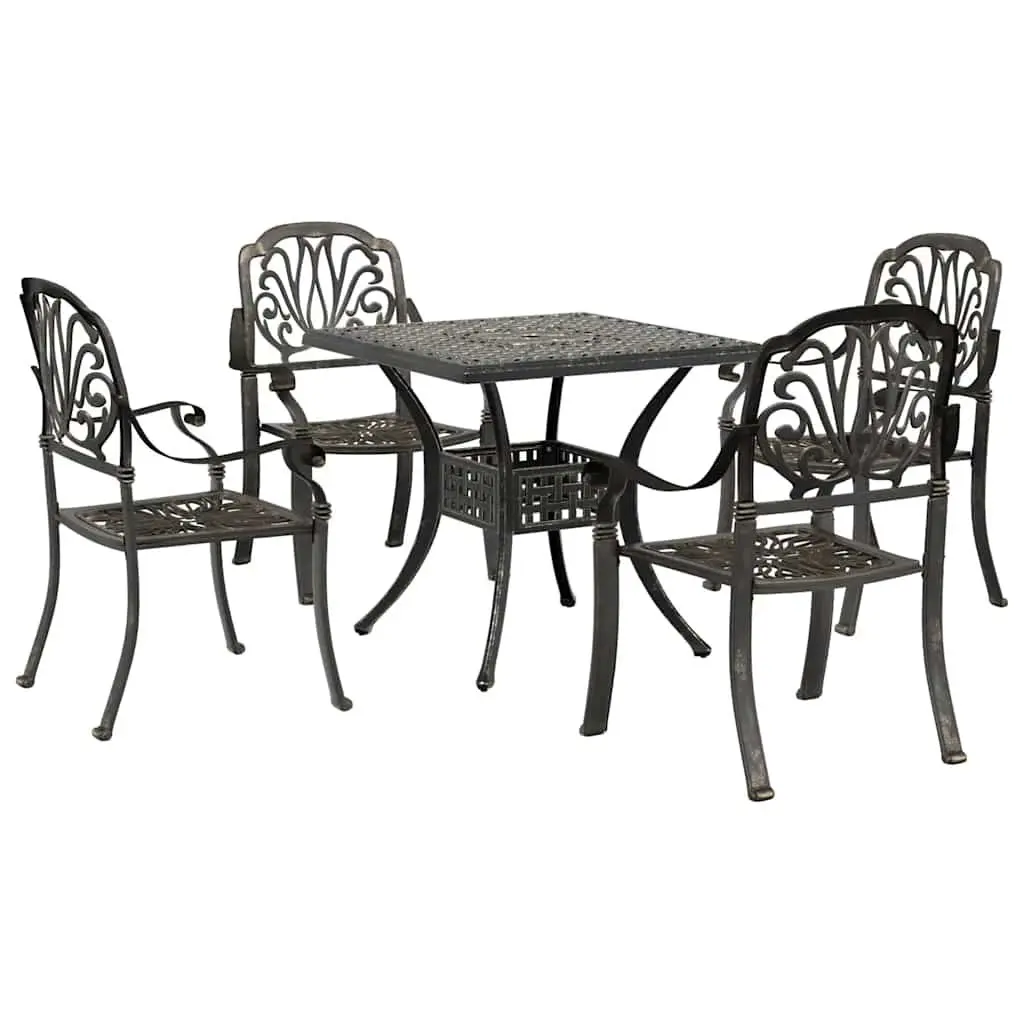 Outdoor Garden Dining Set Brown Cast Aluminium 5 Piece Table and Chairs