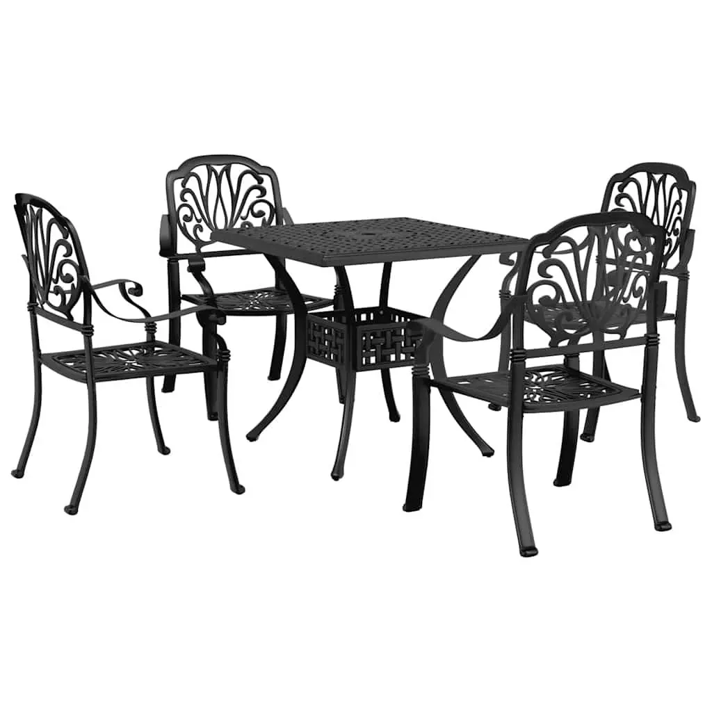 Outdoor Dining Set Black 5 Piece Cast Aluminium Table and Chairs for Patios Backyards and Gardens