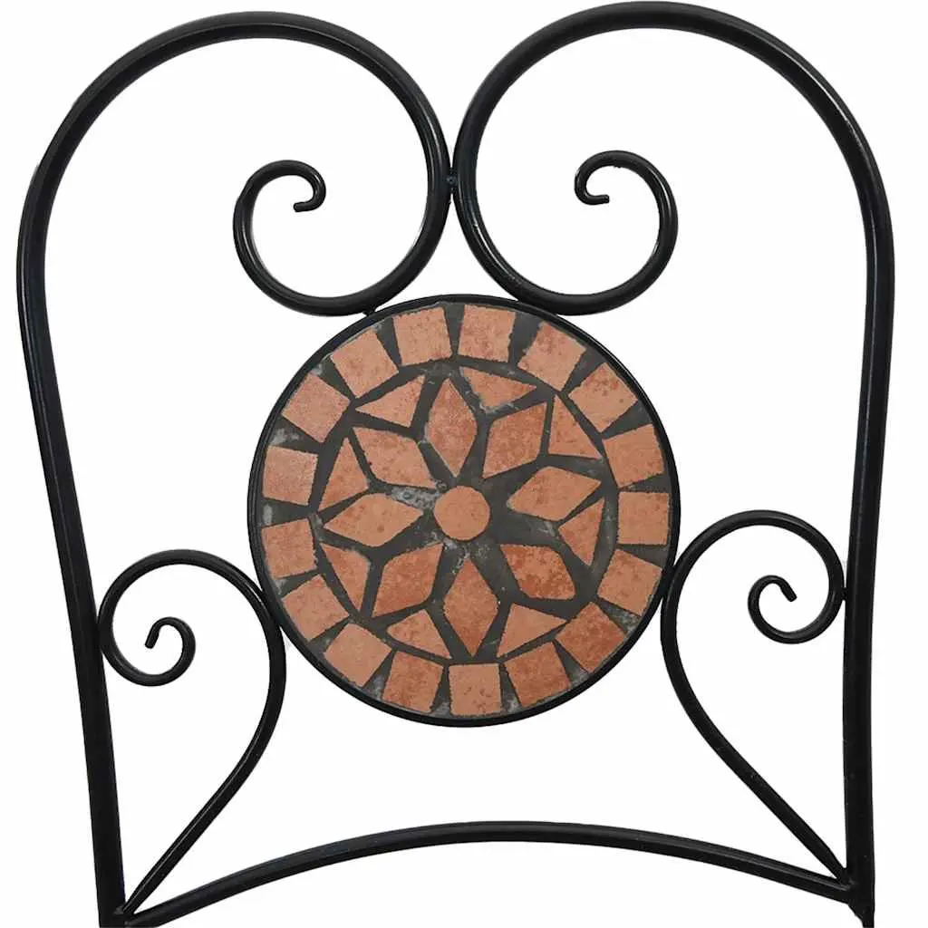 Mosaic Bistro Set Ceramic Tabletop Iron Frame Foldable Chairs Orange