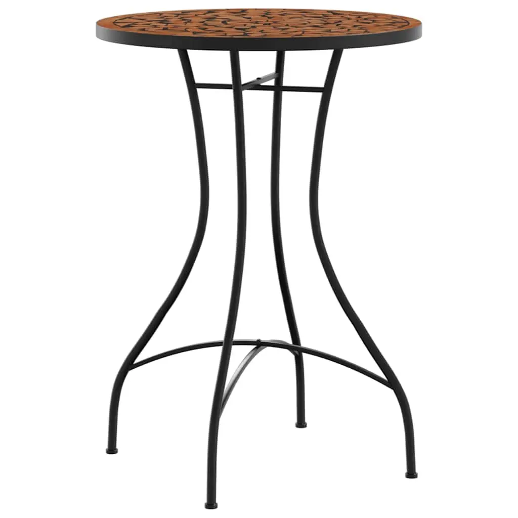 Mosaic Bistro Set Ceramic Tabletop Iron Frame Foldable Chairs Orange