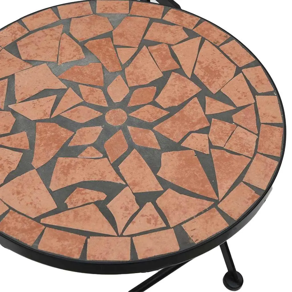 Mosaic Bistro Set Ceramic Tabletop Iron Frame Foldable Chairs Orange