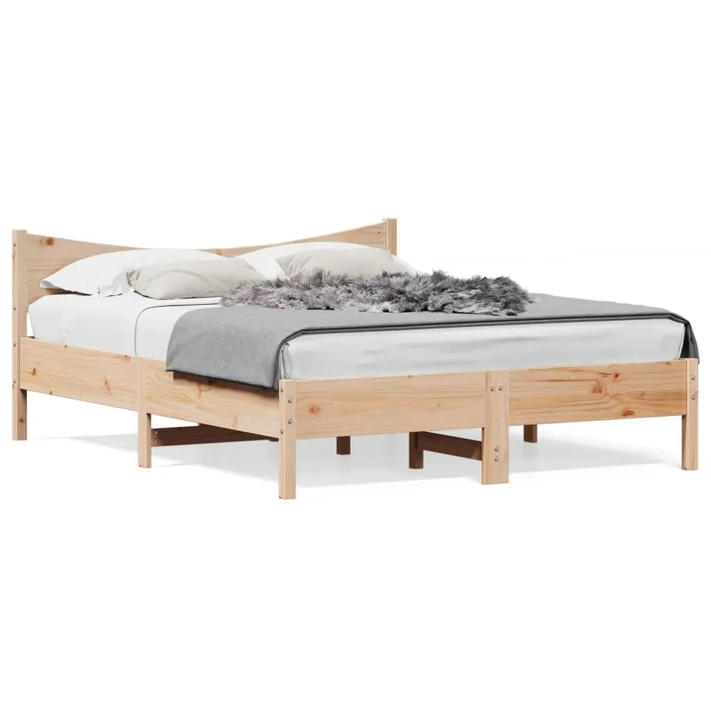 Bed Frame 150x200 cm Solid Wood Pine Slatted Base Bedroom Furniture Brown