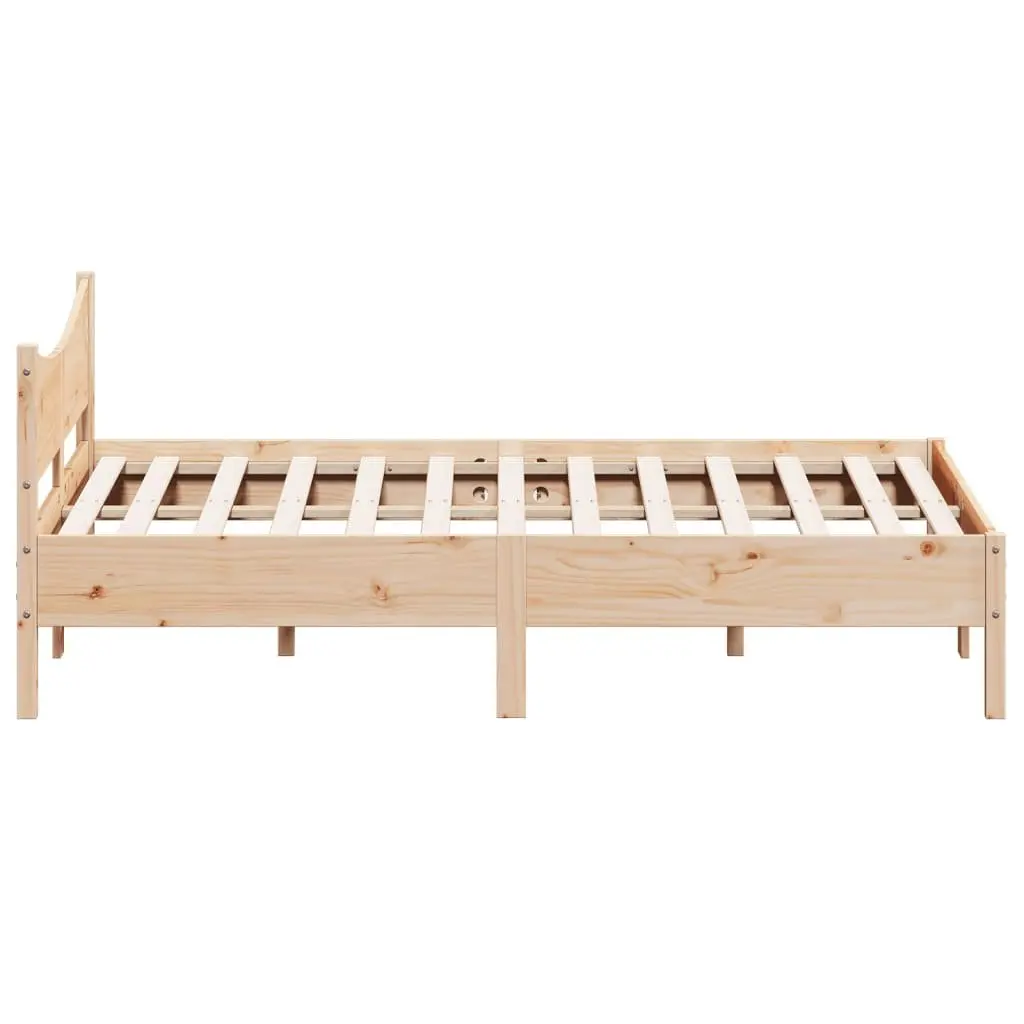 Bed Frame 150x200 cm Solid Wood Pine Slatted Base Bedroom Furniture Brown