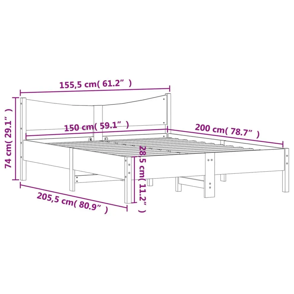 Bed Frame 150x200 cm Solid Wood Pine Slatted Base Bedroom Furniture Brown