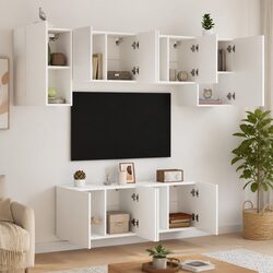 TV Wall Unit 6 Piece White Engineered Wood Floating Storage Shelves Bedroom
