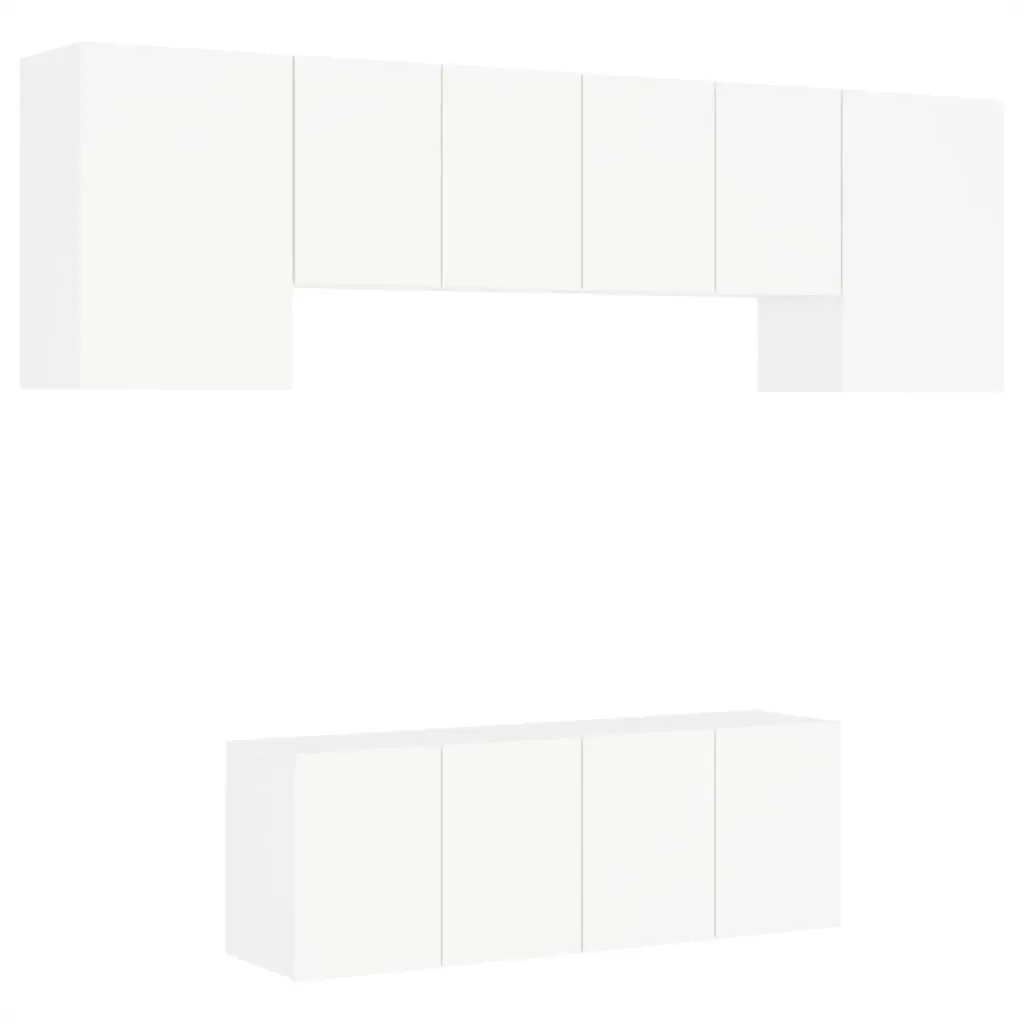 TV Wall Unit 6 Piece White Engineered Wood Floating Storage Shelves Bedroom