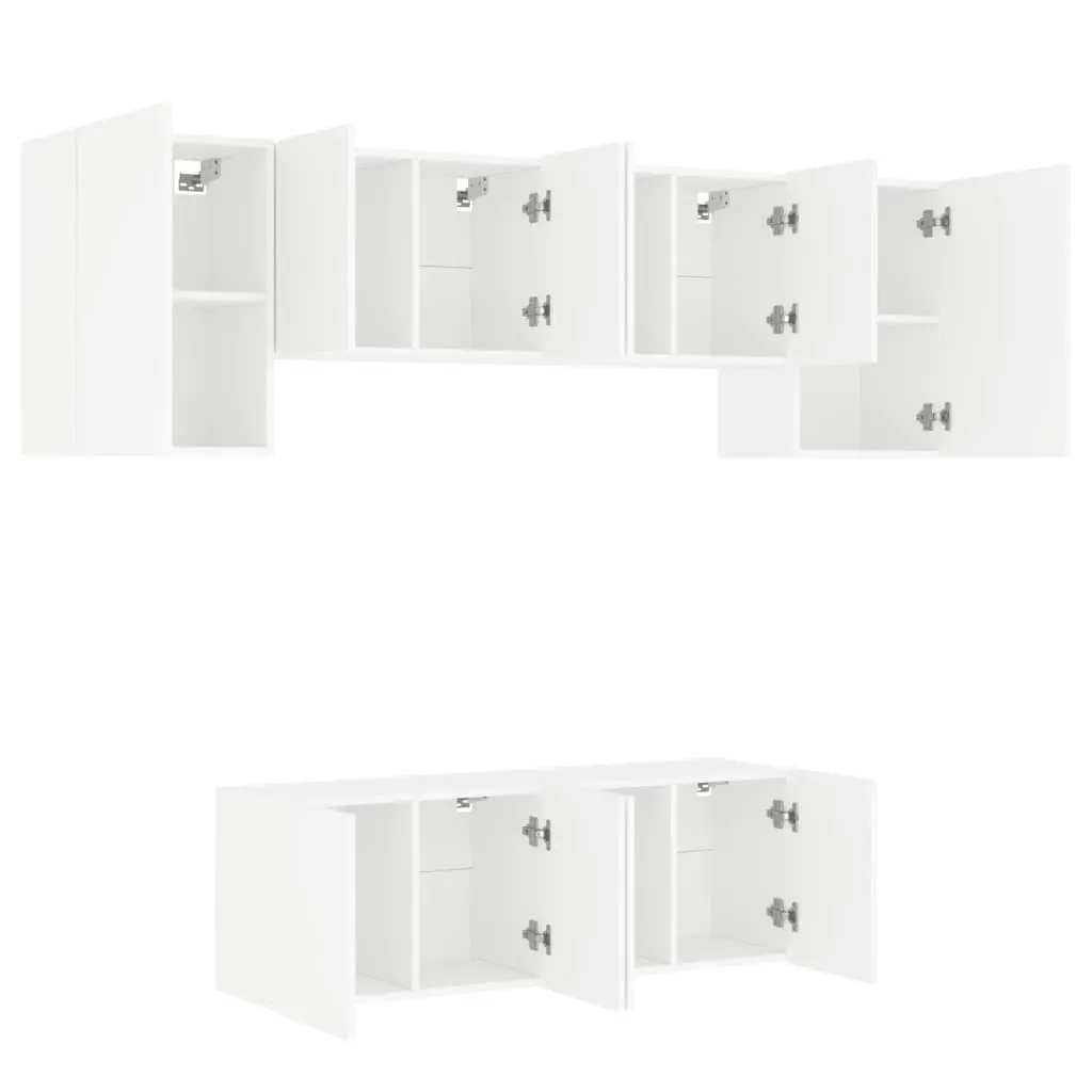 TV Wall Unit 6 Piece White Engineered Wood Floating Storage Shelves Bedroom