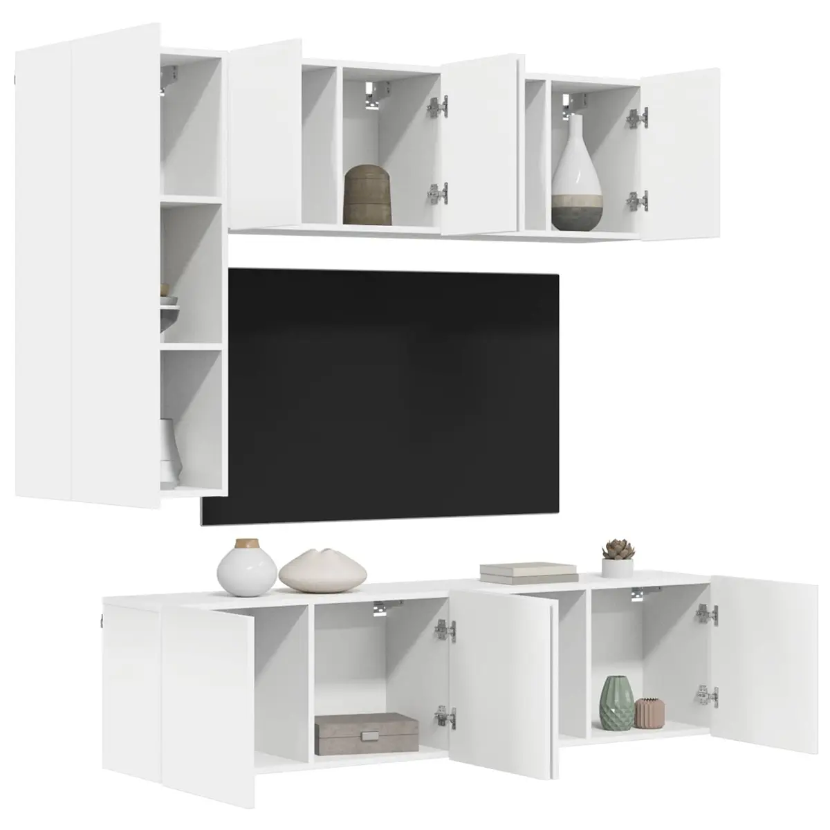 TV Wall Unit 5 Piece Storage Cabinet Wall-Mounted White