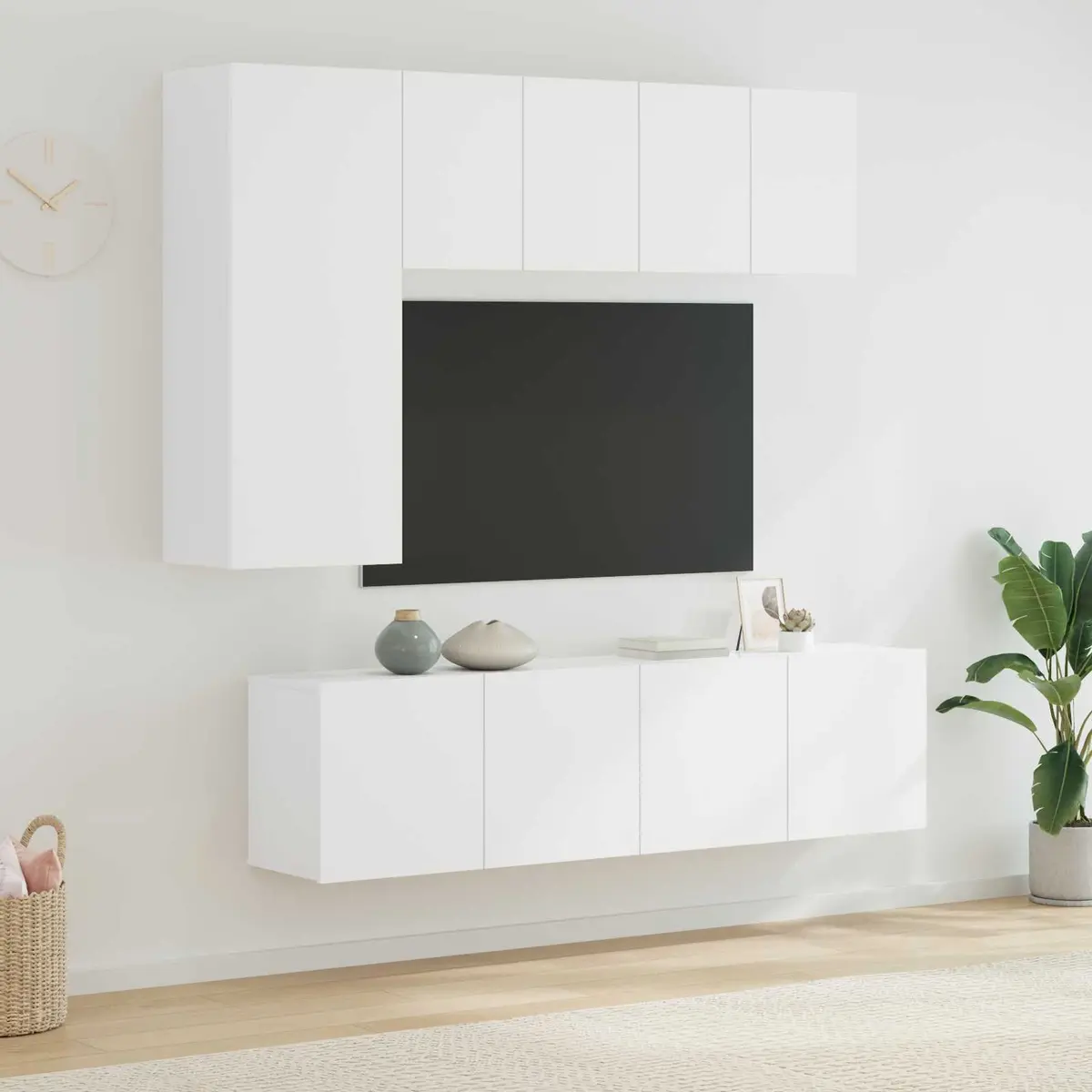 TV Wall Unit 5 Piece Storage Cabinet Wall-Mounted White