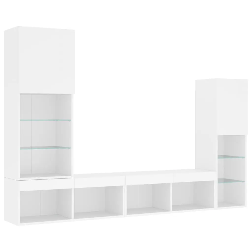 TV Wall Units 4 Piece Floating Wall Mounted Cabinet with RGB LED Lights White