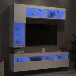 Reliable 7 Piece White Floating TV Cabinet Set with RGB Lights
