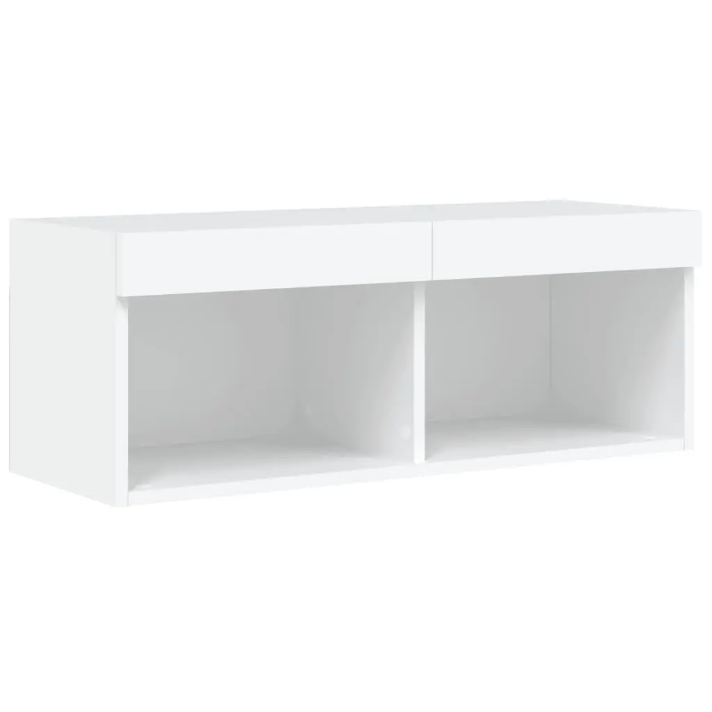 TV Wall Cabinet Set 8 Piece RGB LED Lights White Floating Storage Unit