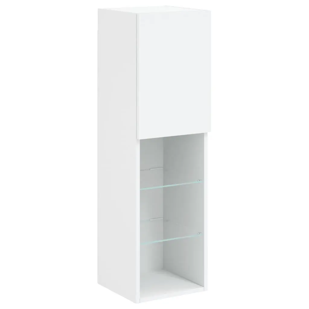 TV Wall Cabinet Set 8 Piece RGB LED Lights White Floating Storage Unit