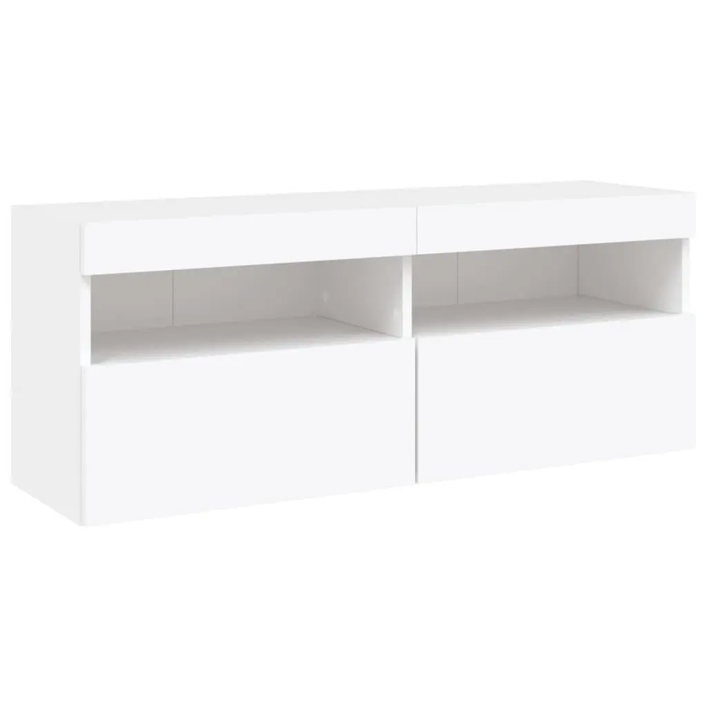 TV Wall Cabinet Set 7 Piece with RGB LED Lights White Floating Storage Unit