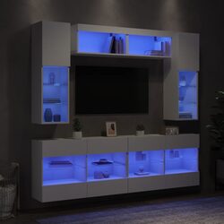 Practical 6 Piece White TV Wall Cabinet with RGB Lighting