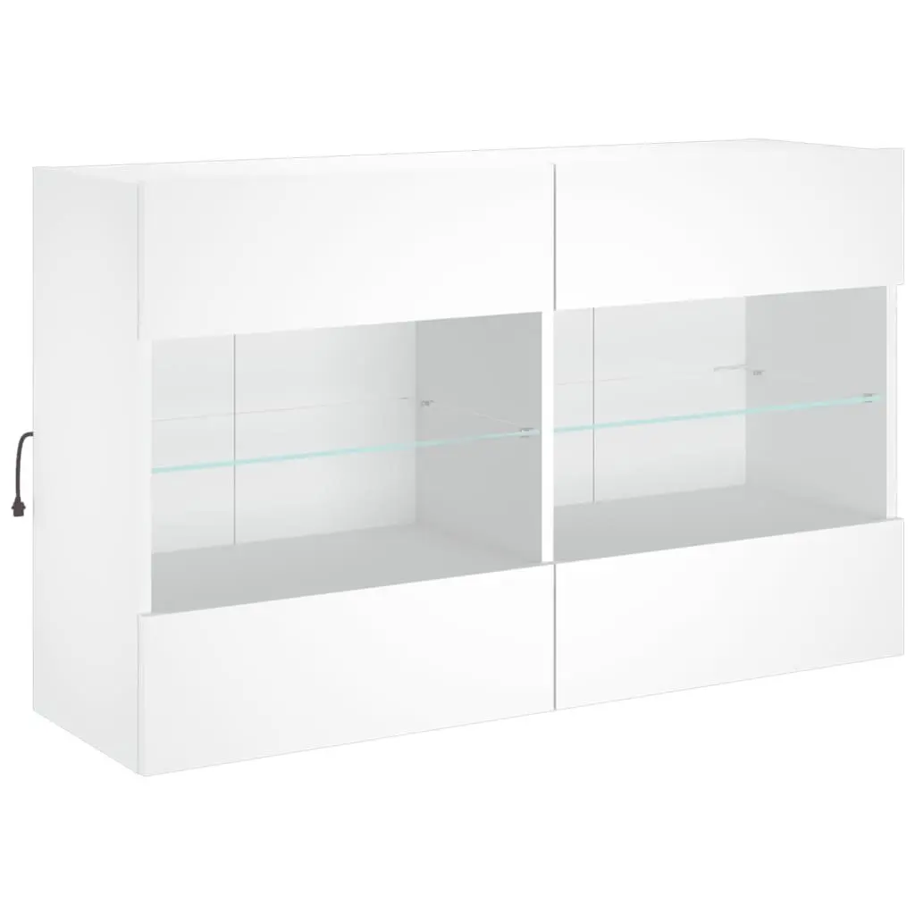 6 Piece White Wall-Mounted TV Cabinet Set with Storage Shelves and RGB LED Lighting