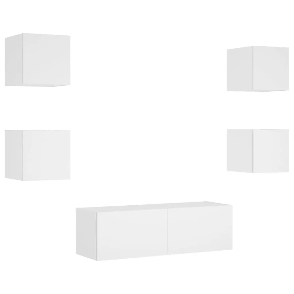 5 Piece TV Wall Cabinets with RGB LED Lights Living Room Storage White