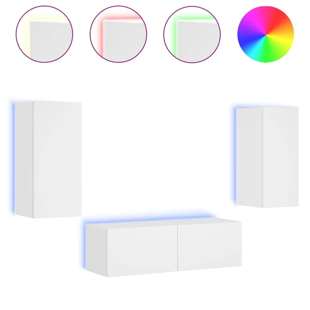TV Wall Cabinets 3 Piece Floating Storage Units White with RGB LED Lights