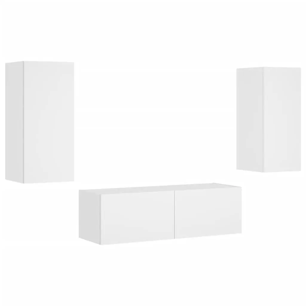 TV Wall Cabinets 3 Piece Floating Storage Units White with RGB LED Lights